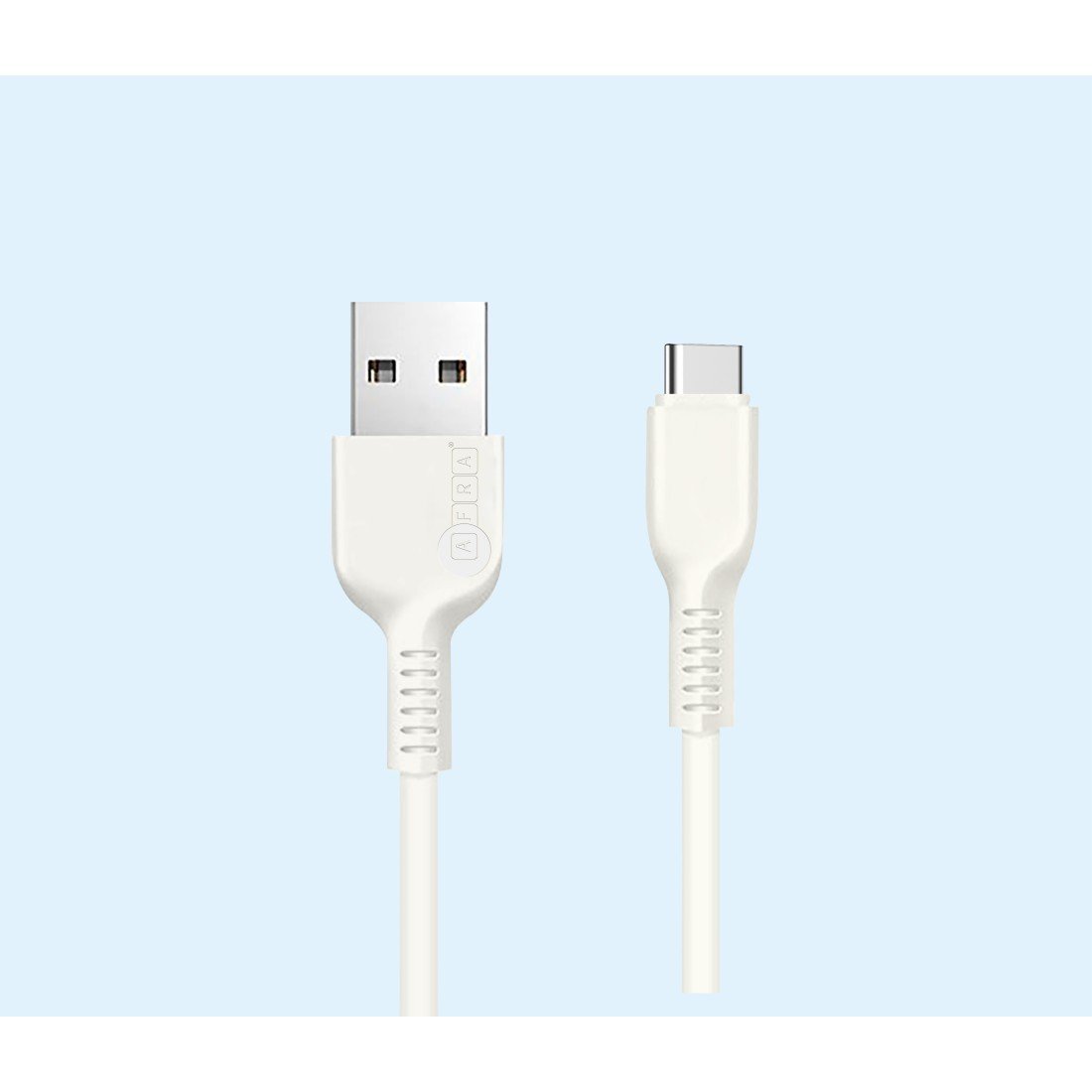 AFRA USB Charging Cable, White, 2.4A, With Data Transmission, USB A to Type C, 1 meter length, Durable, Heat Resistant, PVC Serrated Cable Cord, Compatible with Android, and other devices