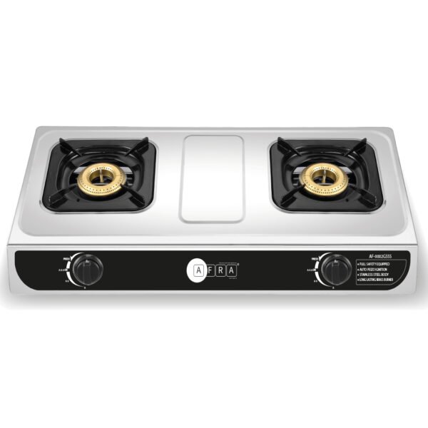 AFRA 2-Burner Gas Stove, Battery Ignition, Stainless Steel, Safety Certified – AF-0002GSSS