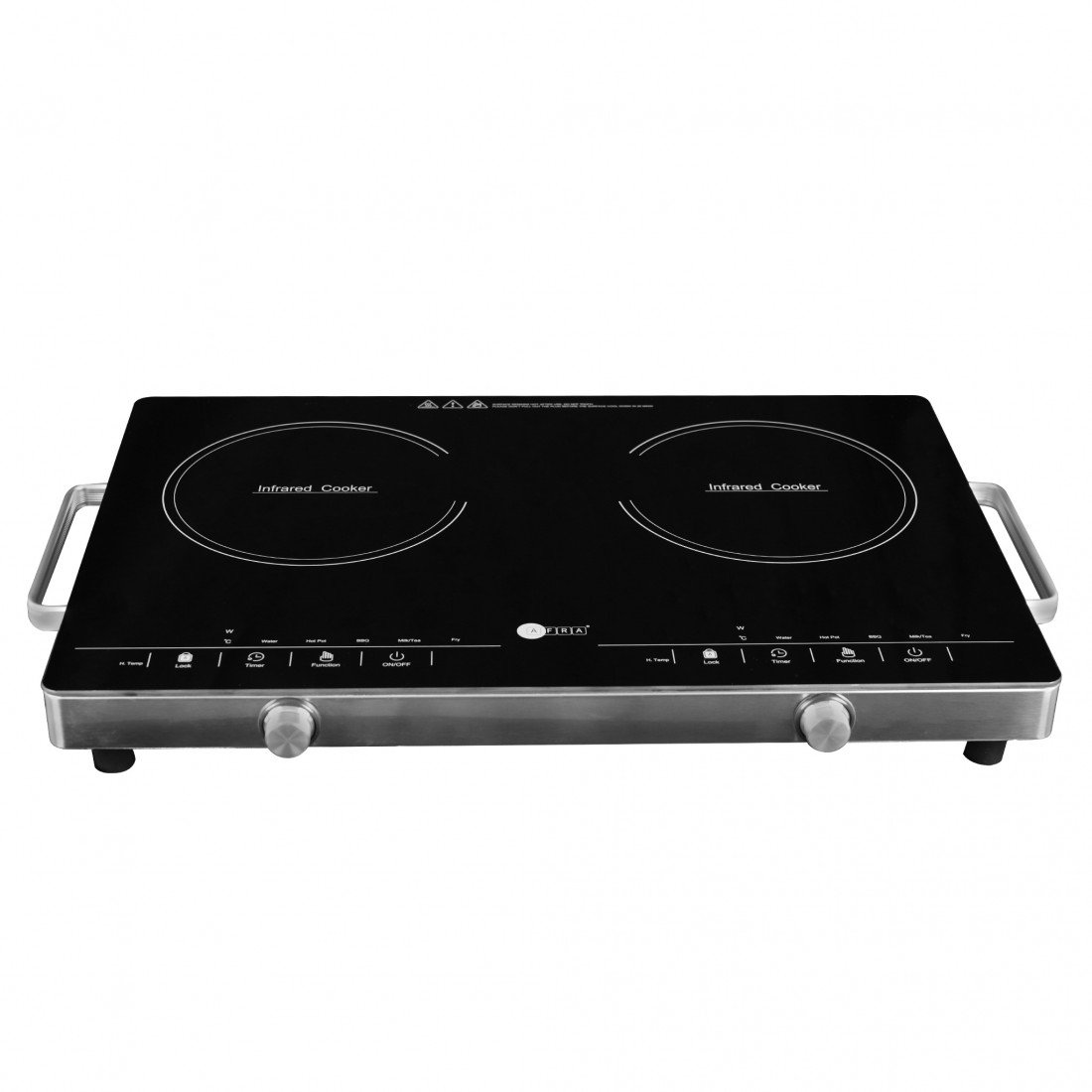 AFRA 3000W Double Infrared Cooktop – 4 LED Displays, Child Lock, Crystal Plate – AF-3000ICBK