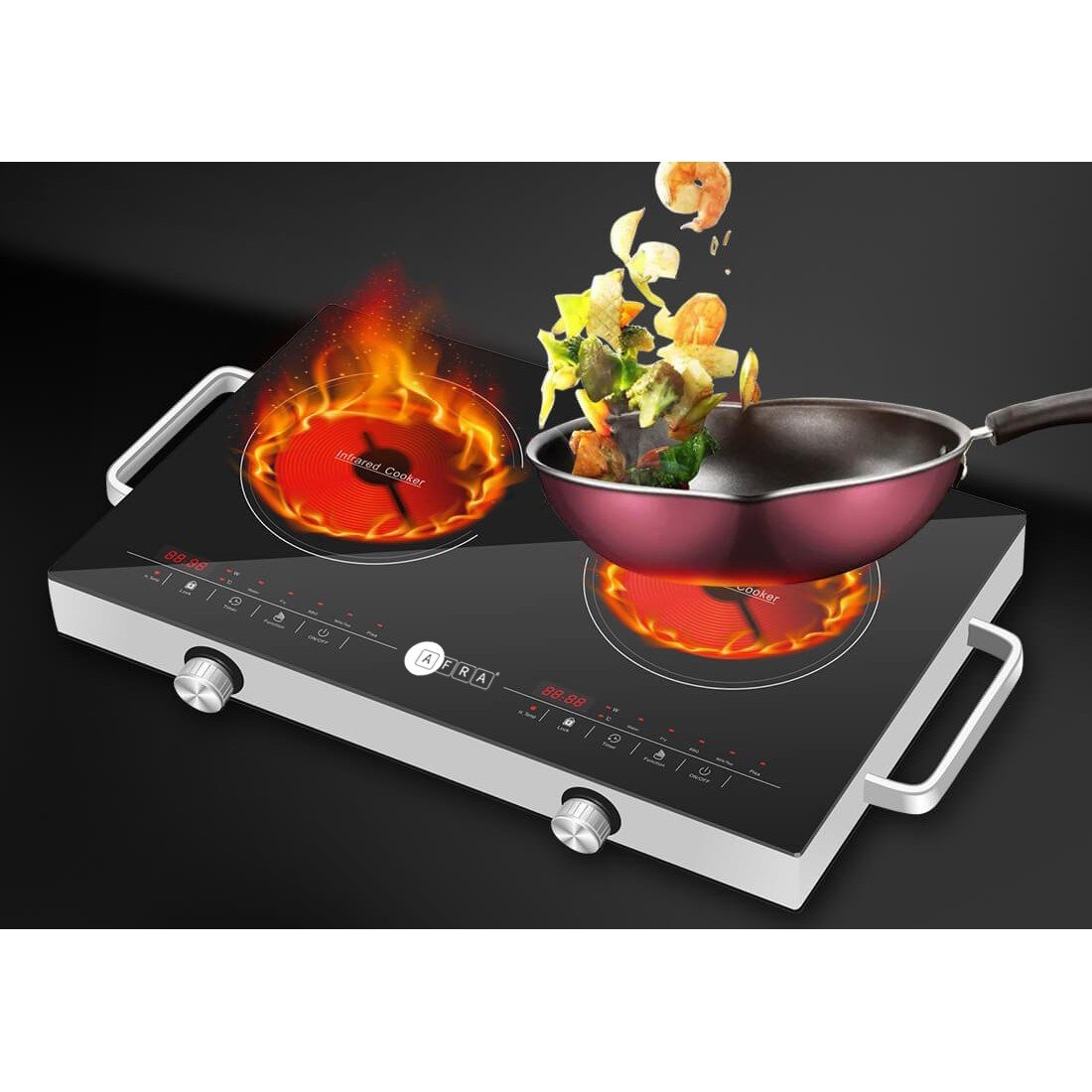 AFRA 3000W Double Infrared Cooktop – 4 LED Displays, Child Lock, Crystal Plate – AF-3000ICBK - Image 5