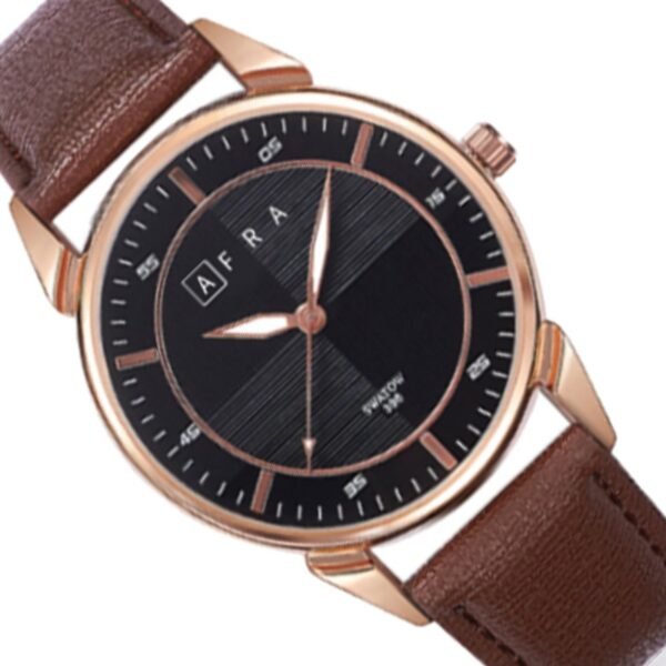 AFRA Conrad Gents Watch | Rose Gold Metal Alloy Case | Leather Strap | 30m Water Resistant | AF10703 - Image 3
