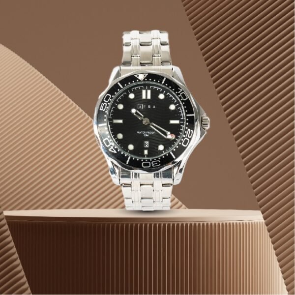 AFRA Navigator Gents Watch | Silver Case | Black Dial | Silver Bracelet | AF11703 - Image 4