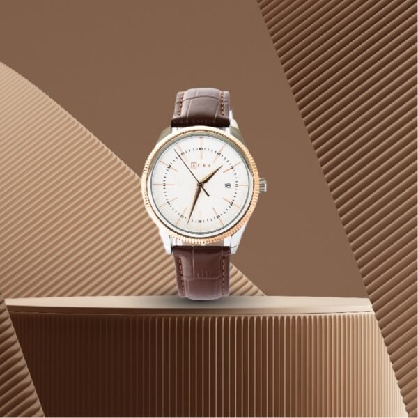 AFRA Elemental Gents Watch | Rose Gold Case | White Dial | Brown Leather Strap | AF11801 - Image 6