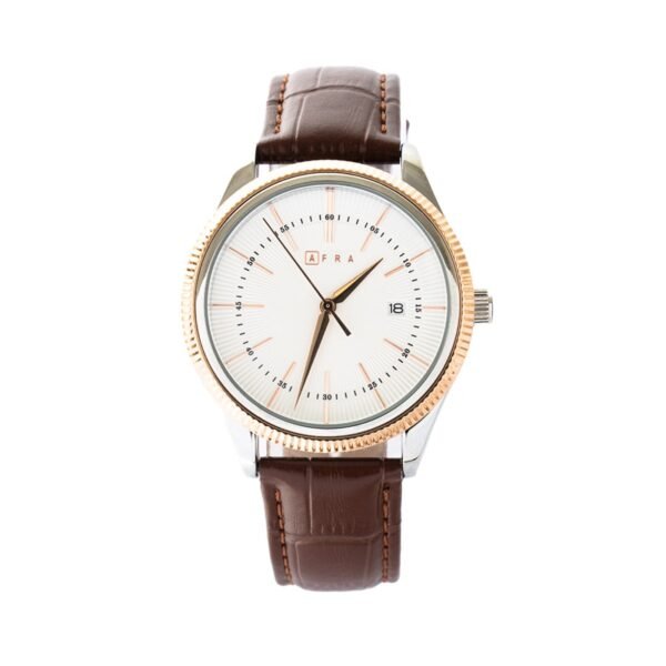 AFRA Elemental Gents Watch | Rose Gold Case | White Dial | Brown Leather Strap | AF11801