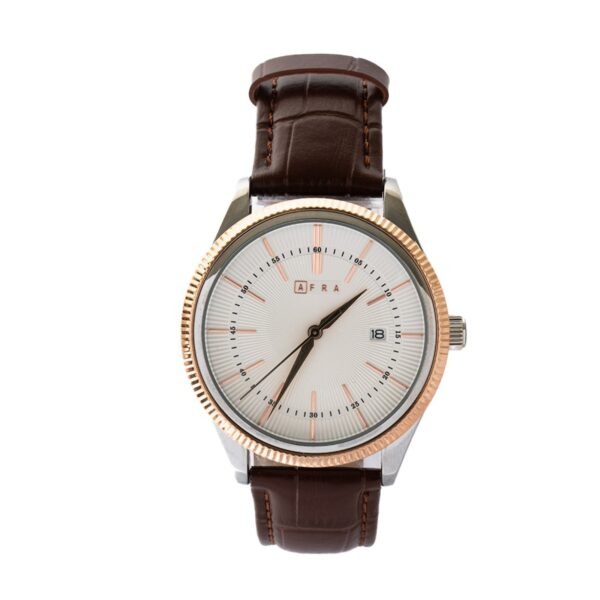 AFRA Elemental Gents Watch | Rose Gold Case | White Dial | Brown Leather Strap | AF11801 - Image 5