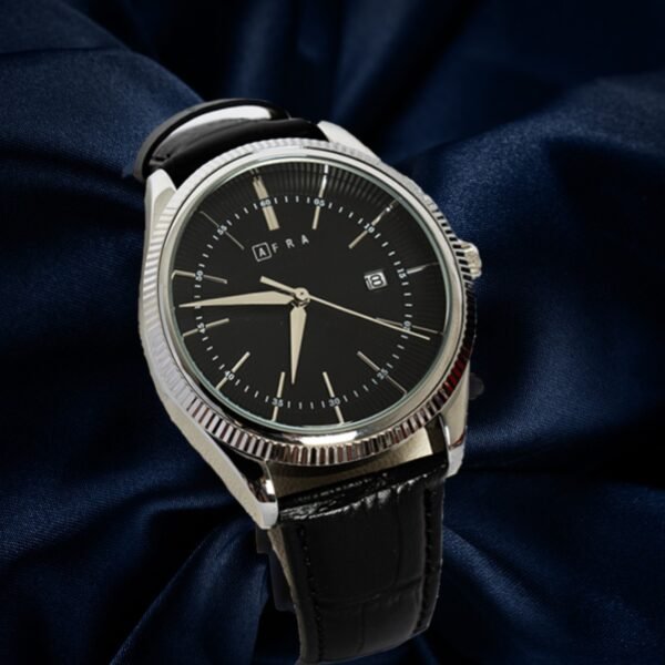 AFRA Elemental Gents Watch | Silver Case | Black Dial | Black Leather Strap | AF11804 - Image 5