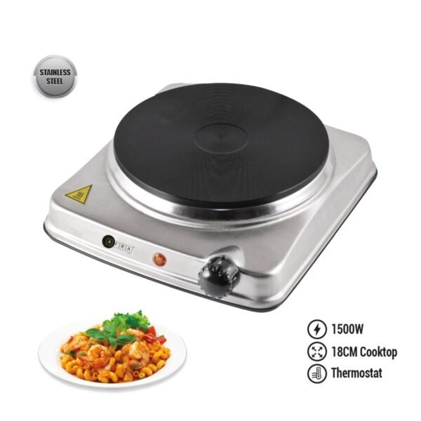 AFRA Single Electric Hotplate 1500W – Thermostatic Control, Stainless Steel – AF-1500HPSS - Image 2