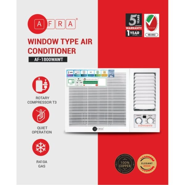 AFRA 2 Ton Window AC – Cooling Only, T3 Rotary R410a, White, AF-2400WAWT - Image 2