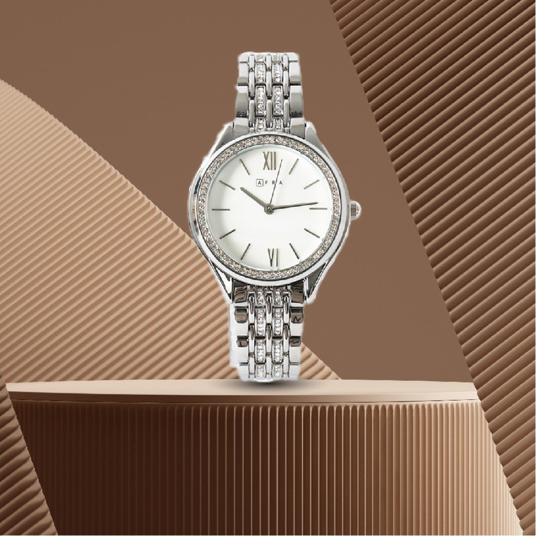 AFRA Edwina Ladies Watch | Gold & Silver Case | Silver MOP Dial | Two-Tone Bracelet | AF22002 - Image 4