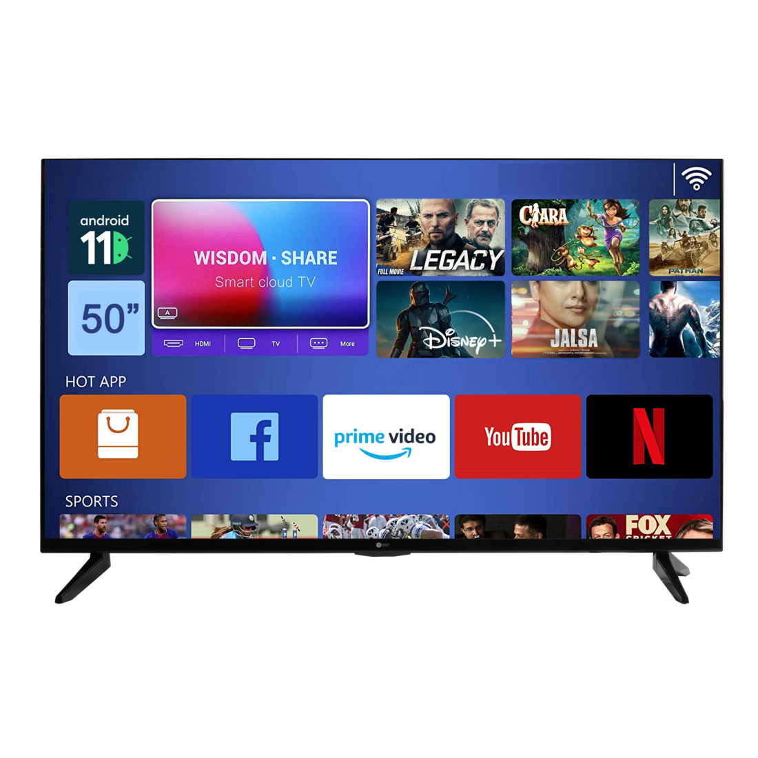 AFRA 50-inch 4K UHD Smart TV, Frameless, LED, Android 11, HDMI, USB, VGA, PC & Game Console Connection, Internet, Streaming, Netflix, Hulu, YouTube, Prime Video, AF-50114KBK, 2 Years Warranty.