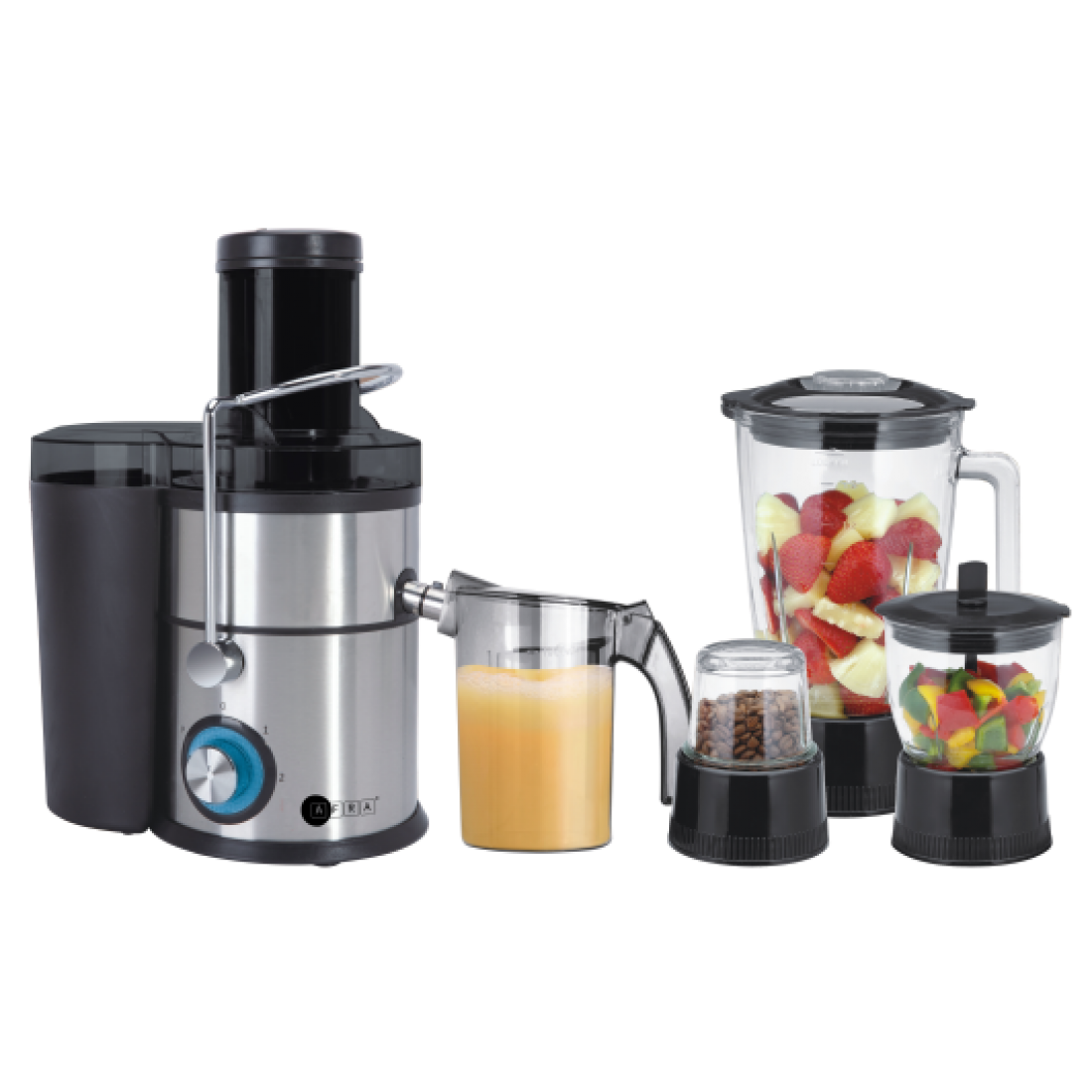 AFRA 4-in-1 Juicer & Blender, 1.5L Glass Jar, Meat Chopper, Grinder, 5 Speeds – AF-800JCBK
