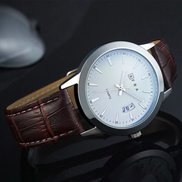 AFRA Lumen Gents Watch | Silver Stainless Steel Case | Leather Strap | Time & Date | AF10201 - Image 2