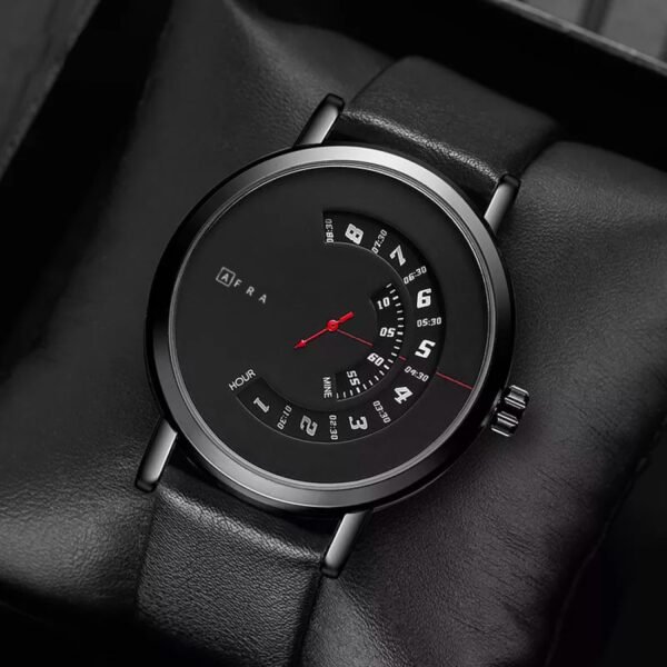 AFRA Phantom Gents Watch | Metal Case | Black Dial | Leather Strap | 30m Water Resistant | AF10501 - Image 3