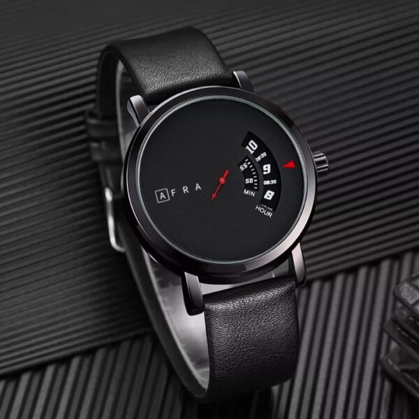 AFRA Phantom Gents Watch | Metal Case | Black Dial | Leather Strap | 30m Water Resistant | AF10501 - Image 2