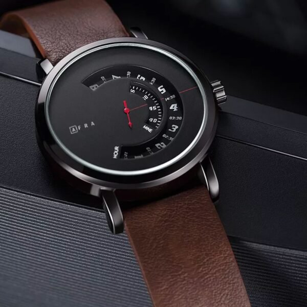 AFRA Phantom Gents Watch | Metal Case | Black Dial | Leather Strap | 30m Water Resistant | AF10502 - Image 3