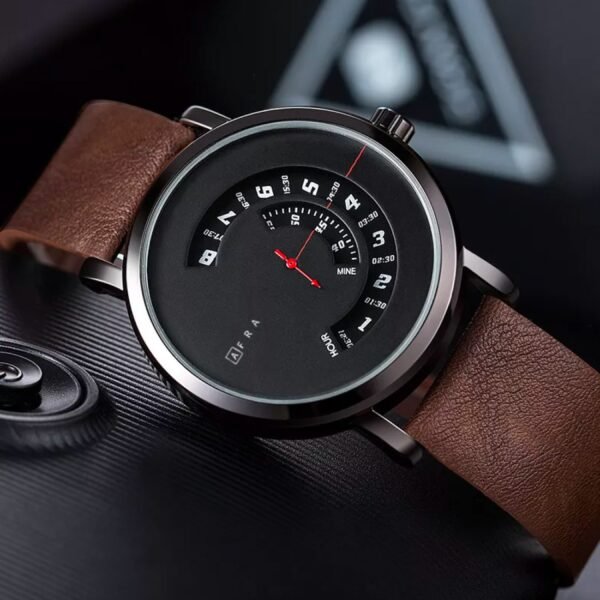 AFRA Phantom Gents Watch | Metal Case | Black Dial | Leather Strap | 30m Water Resistant | AF10502 - Image 2