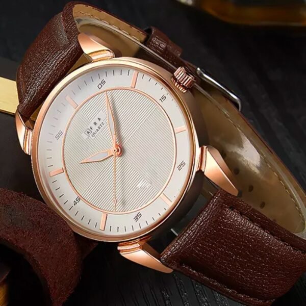 AFRA Conrad Gents Watch | Rose Gold Metal Alloy Case | Leather Strap | 30m Water Resistant | AF10702 - Image 2