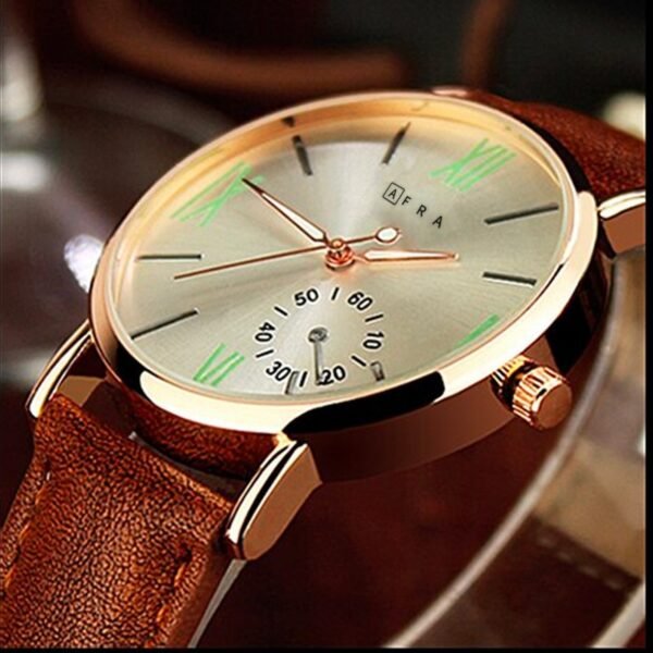 AFRA Triton Gents Watch | Rose Gold Case | White Dial | Brown Leather Strap | Model AF10801 - Image 3