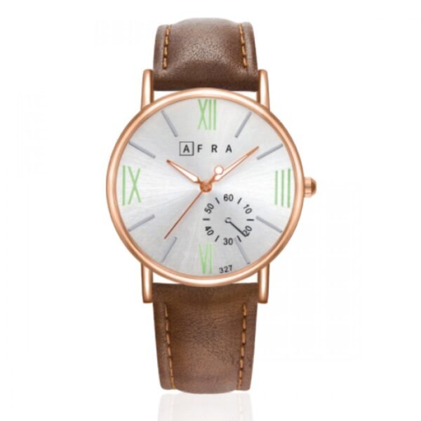 AFRA Triton Gents Watch | Rose Gold Case | White Dial | Brown Leather Strap | Model AF10801