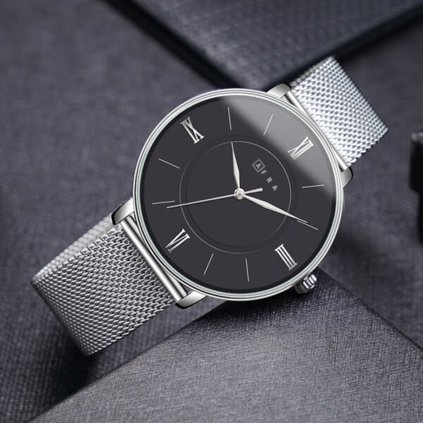 AFRA Ambrose Gents Watch | Silver Case | Black Dial | Silver Mesh Bracelet | Model AF10902 - Image 2