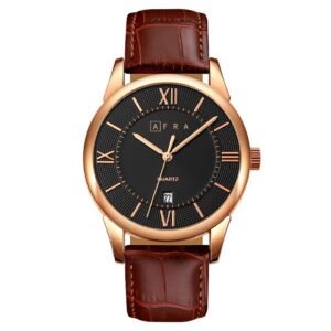 AFRA Oberon Gents Watch | Rose Gold Case | Black Dial | Brown Leather Strap | AF11602