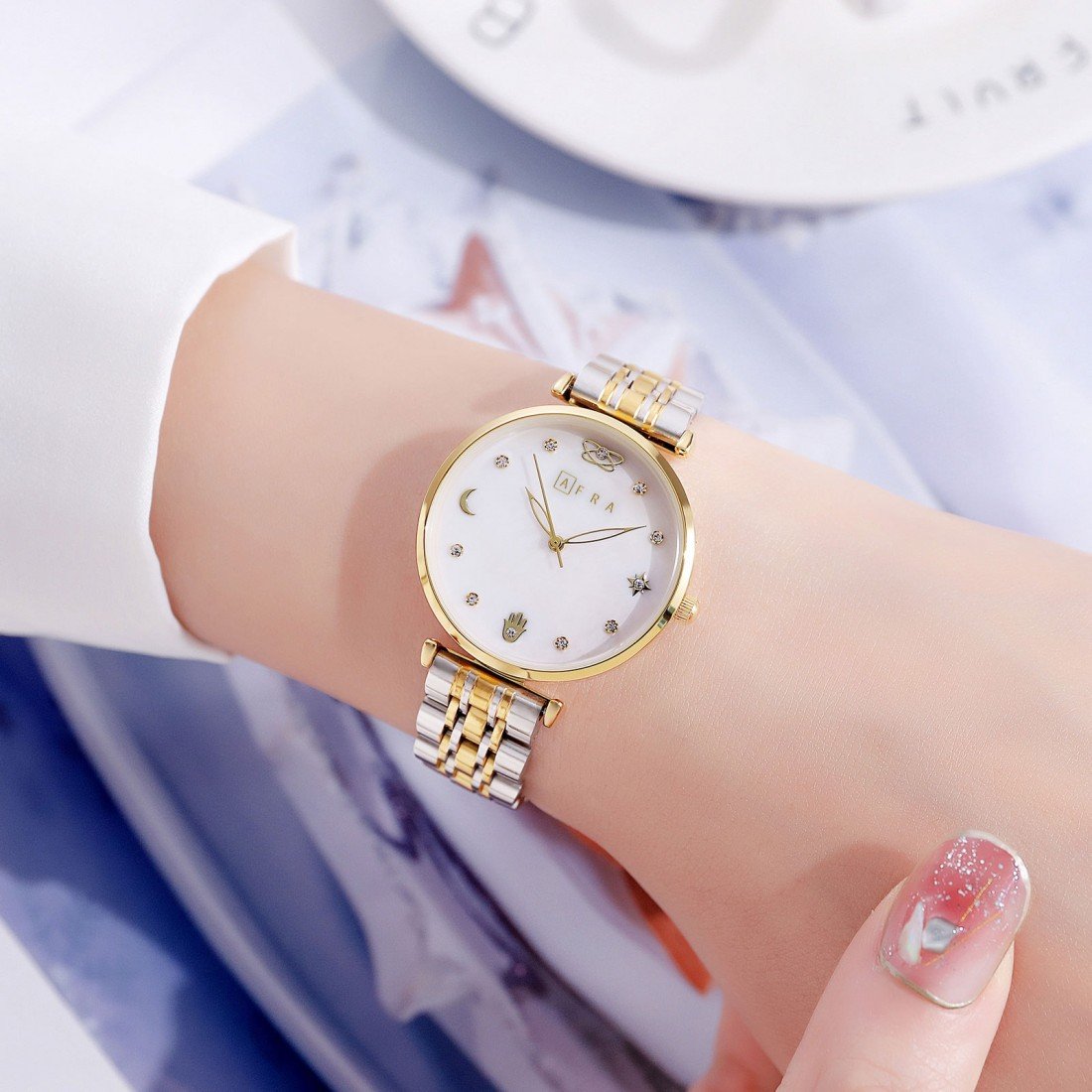 AFRA Luna Ladies Watch | Gold & Silver Case | White MOP Dial | Two-Tone Bracelet | AF20502 - Image 2