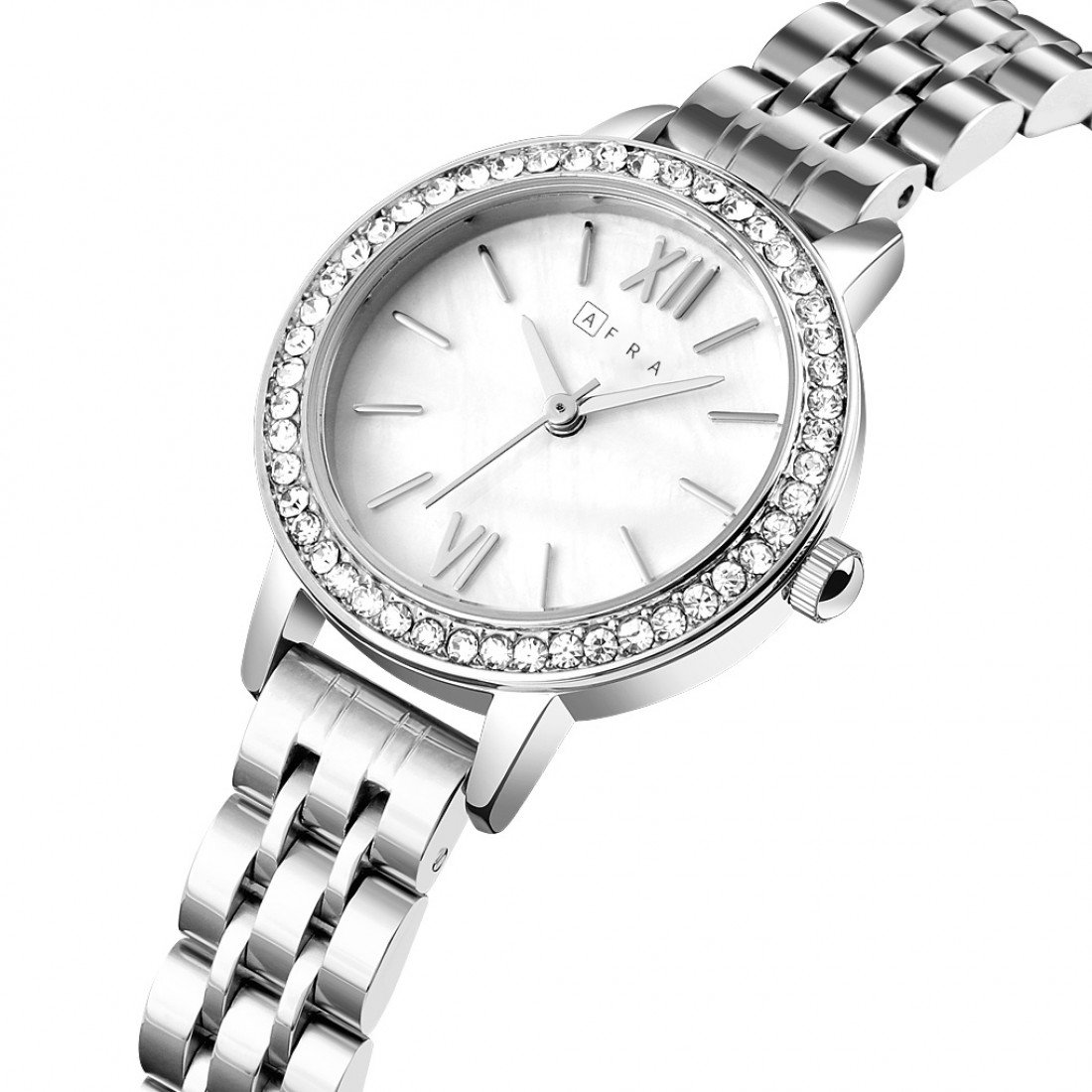 AFRA Ornate Ladies Watch | Silver Case | White Dial | Silver Bracelet | Elegant Classic | AF21303 - Image 3
