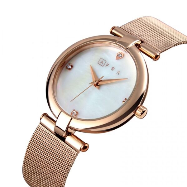 AFRA Pearlescent Ladies Watch | Rose Gold Case | Black Dial | Rose Gold Mesh Strap | AF21702