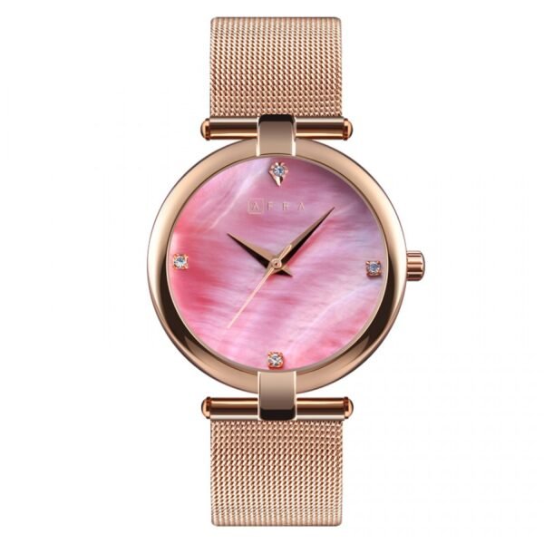 AFRA Pearlescent Ladies Watch | Rose Gold Case | Pink Dial | Rose Gold Mesh Bracelet | AF21703