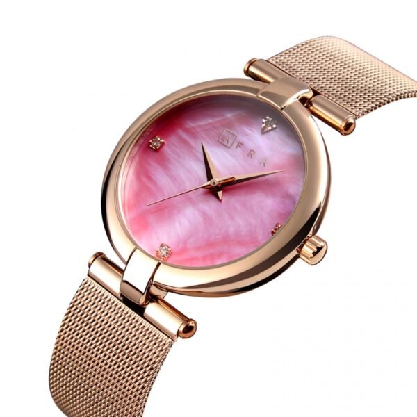 AFRA Pearlescent Ladies Watch | Rose Gold Case | Pink Dial | Rose Gold Mesh Bracelet | AF21703 - Image 2