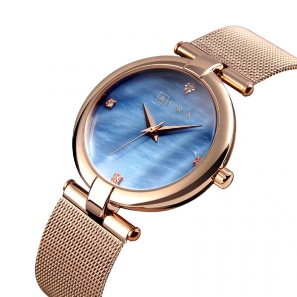 AFRA Pearlescent Ladies Watch | Rose Gold Case | Blue Dial | Rose Gold Mesh Bracelet | AF21704 - Image 4