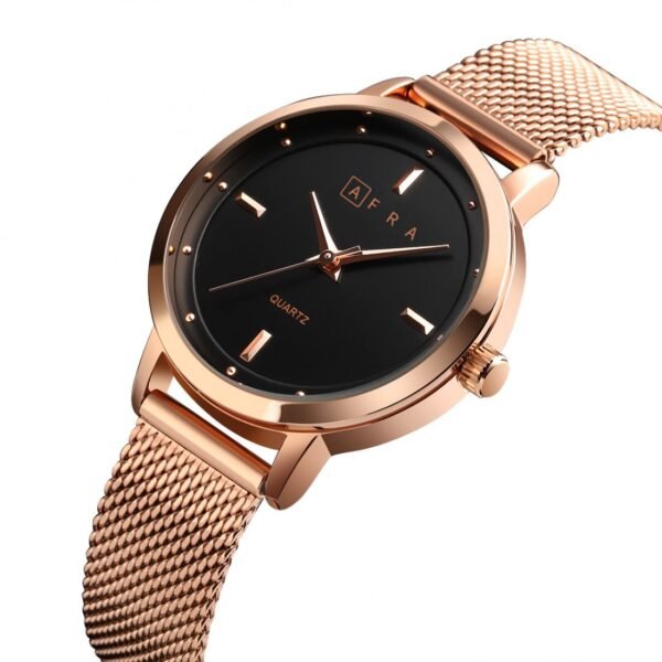 AFRA Avril Ladies Watch | Rose Gold Case | Black Dial | Rose Gold Mesh Bracelet | AF21802 - Image 2