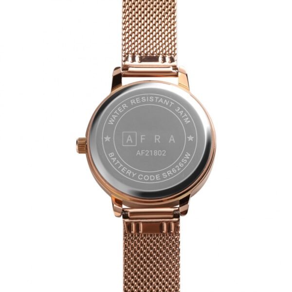 AFRA Avril Ladies Watch | Rose Gold Case | Black Dial | Rose Gold Mesh Bracelet | AF21802 - Image 5