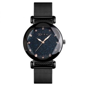 AFRA Stelara Ladies Watch | Black Case | Blue Dial | Black Mesh Bracelet | Elegant Design | AF21902