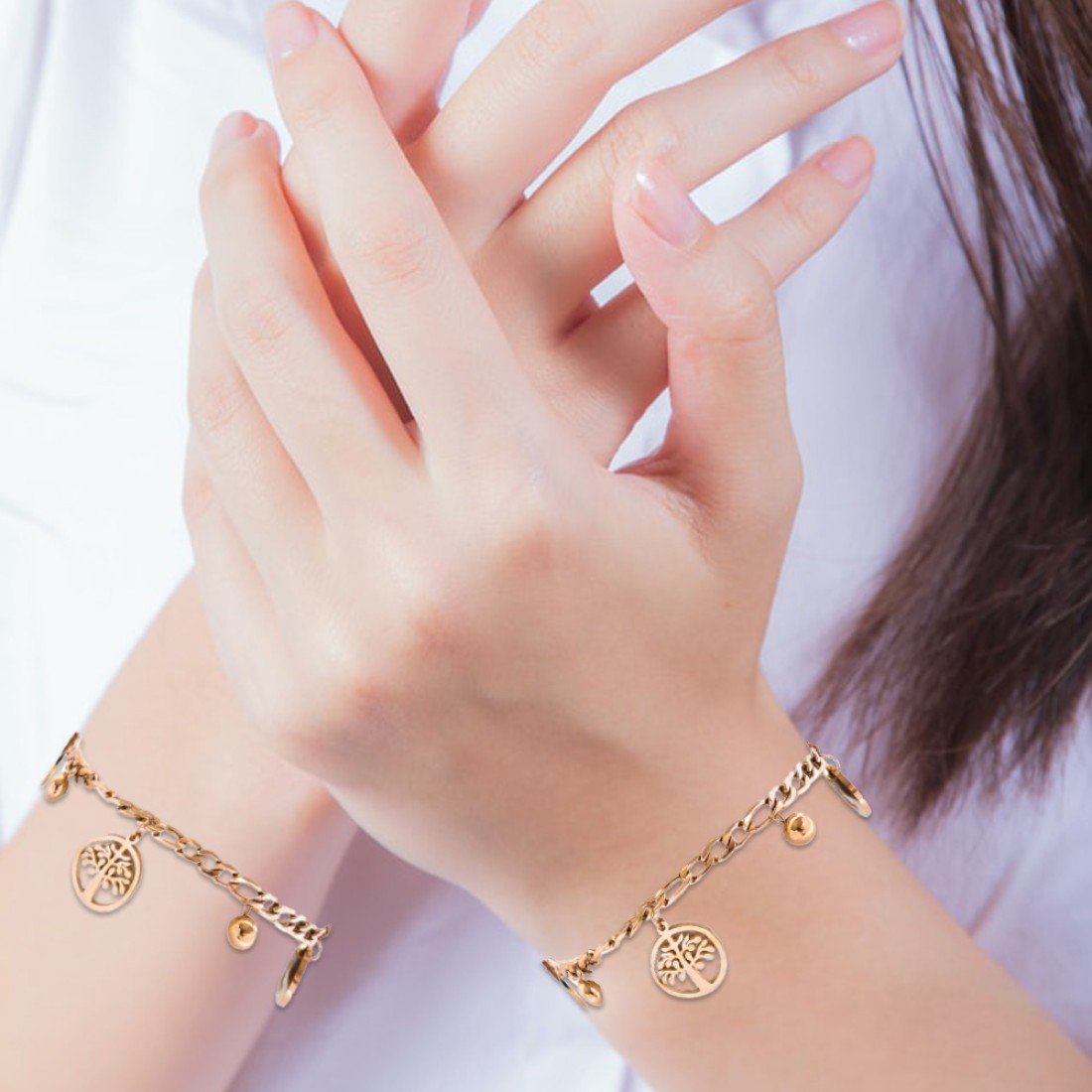 AFRA JEW Tree Bracelet | Rose Gold Stainless Steel | Tree of Life Charm | Elegant Symbolic Jewelry | AFJ12004B - Image 6