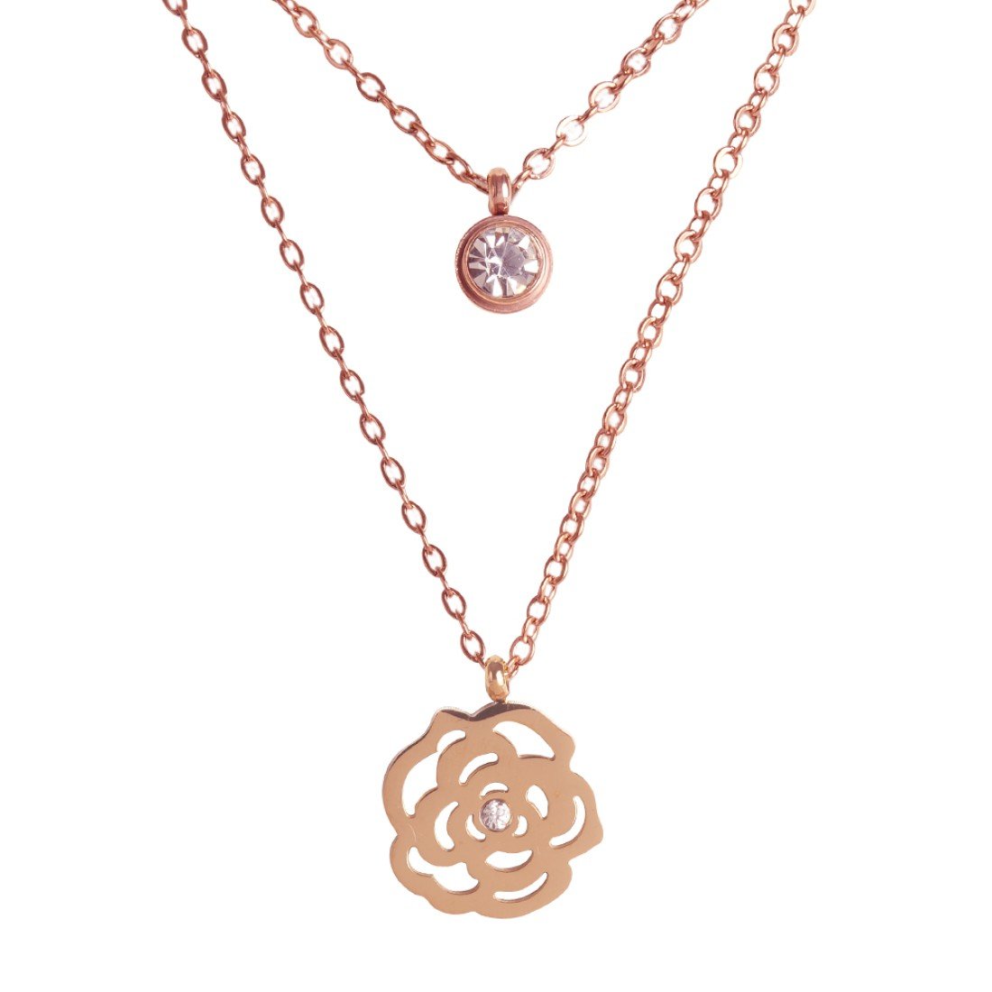 AFRA JEW Rosette Necklace | Gold Stainless Steel | Floral Charm Pendant | AFJ13001N