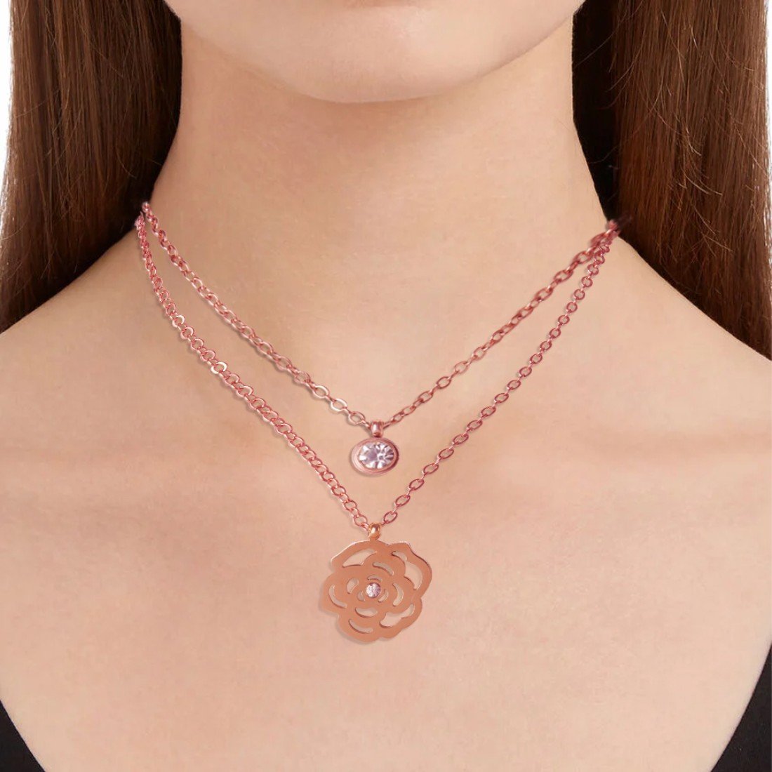 AFRA JEW Rosette Necklace | Gold Stainless Steel | Floral Charm Pendant | AFJ13001N - Image 3