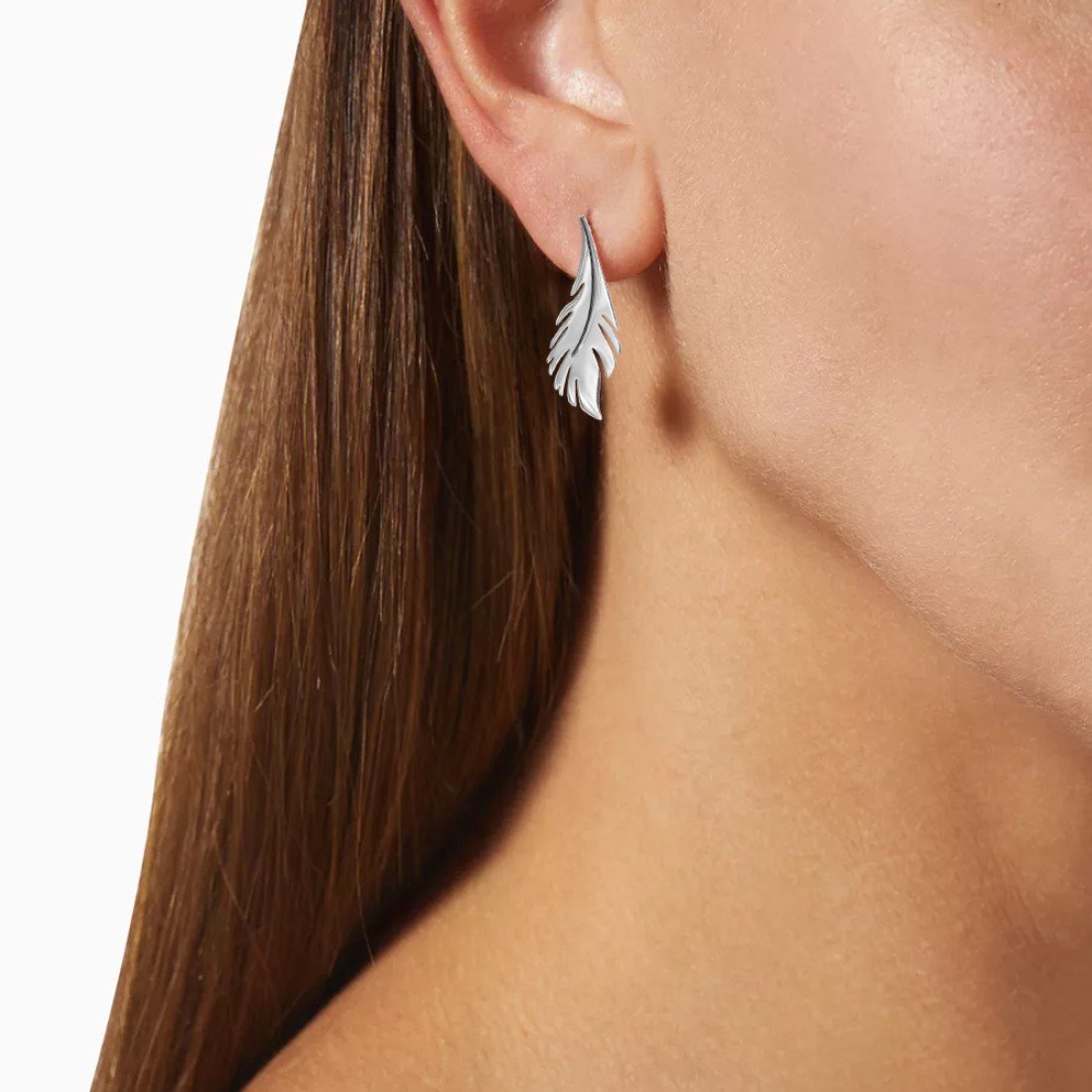 AFRA JEW Palmette Earrings | Silver Stainless Steel | Leaf-Inspired Design | AFJ15005E - Image 2