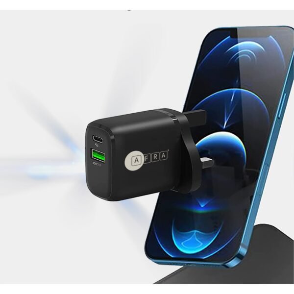 AFRA USB Wall Charger, 20W, 3A Charging Speed, Dual Ports, USB A, USB C, Fast Charging, Light, Overheat and Short Circuit Protection, Compact Design - Image 4