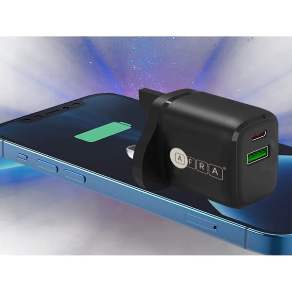 AFRA USB Wall Charger, 20W, 3A Charging Speed, Dual Ports, USB A, USB C, Fast Charging, Light, Overheat and Short Circuit Protection, Compact Design - Image 5