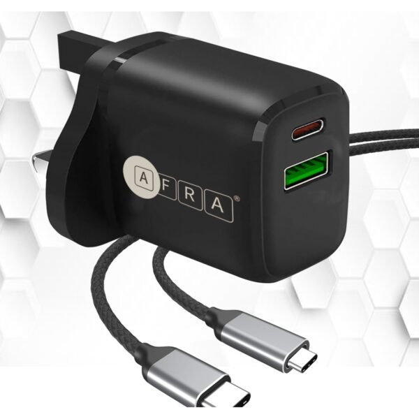 AFRA USB Wall Charger, 20W, 3A Charging Speed, Dual Ports, USB A, USB C, Fast Charging, Light, Overheat and Short Circuit Protection, Compact Design - Image 2
