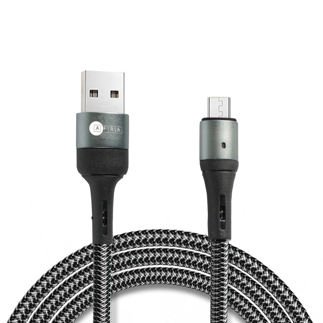 AFRA USB Charging Cable, 2.4A, Nylon-Braided Jacket, With Data Transmission, USB A to Micro-USB, 1 meter length, Durable, Tangle Free, Auto-Disconnect Function, LED Indicator AF-0003MUSB